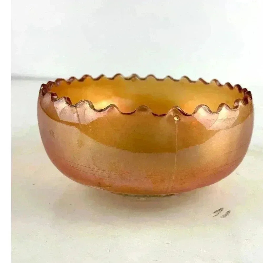 Antique Carnival Glass Golden Grape Rose Bowl 2.5" Tall - Picture 6 of 11